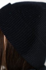 Fabiana Filippi Wool Viscose Knit Lurex Toque in Navy Vancouver. Shop Online or in Store.