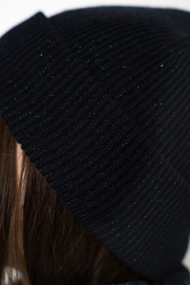 Fabiana Filippi Wool Viscose Knit Lurex Toque in Navy Vancouver. Shop Online or in Store.