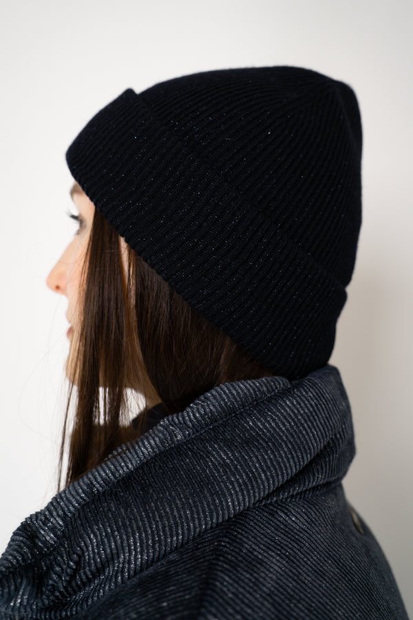 Fabiana Filippi Wool Viscose Knit Lurex Toque in Navy Vancouver. Shop Online or in Store.