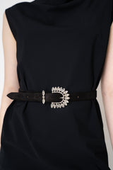 Gavazzeni Suede Belt with Crystal Buckle in Black Vancouver. Shop Online or in Store.