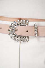 Gavazzeni Suede Belt with Crystal Buckle in Pink Vancouver. Shop Online or in Store.