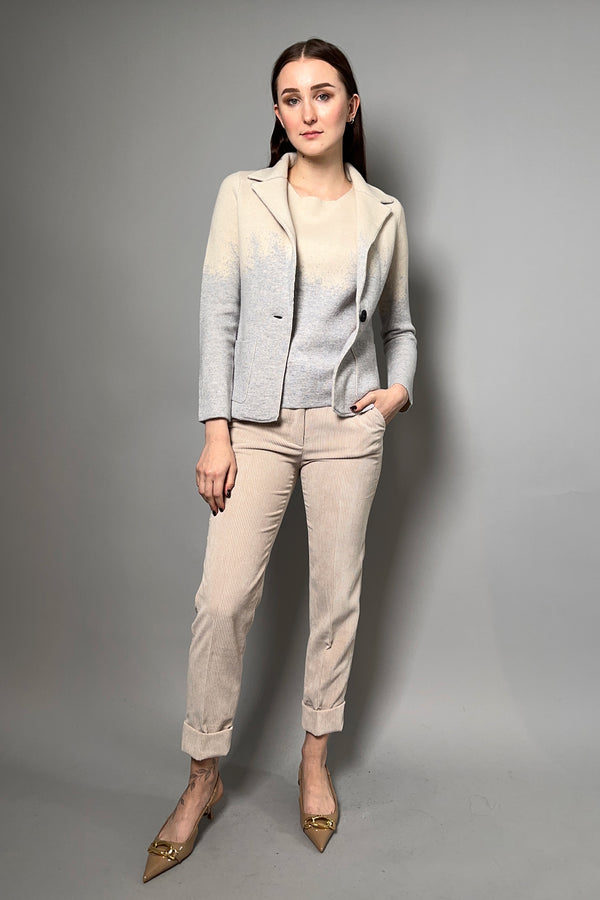 Tonet Intarsia Knit Sweater Blazer in Beige and Grey - Ashia Mode - Vancouver, BC