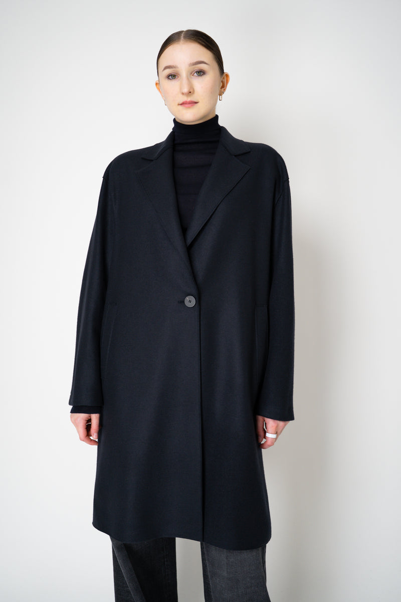 Harris Wharf London Cashmere Blend Oversized Flannel Coat in Dark Navy Vancouver. Shop Online or in Store.)