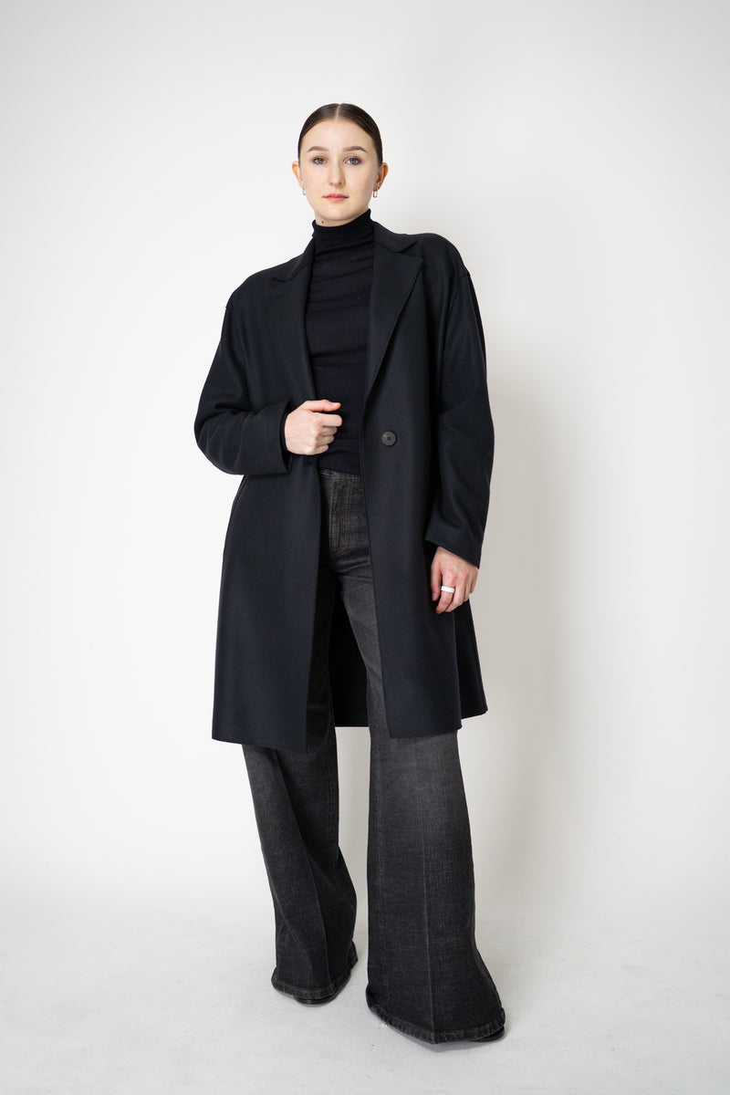 Harris Wharf London Cashmere Blend Oversized Flannel Coat in Dark Navy Vancouver. Shop Online or in Store.)