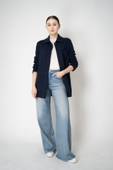 Harris Wharf London Chore Flannel Shirt Jacket in Dark Blue Houndstooth Print Vancouver. Shop Online or in Store.)