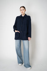 Harris Wharf London Chore Flannel Shirt Jacket in Dark Blue Houndstooth Print Vancouver. Shop Online or in Store.)