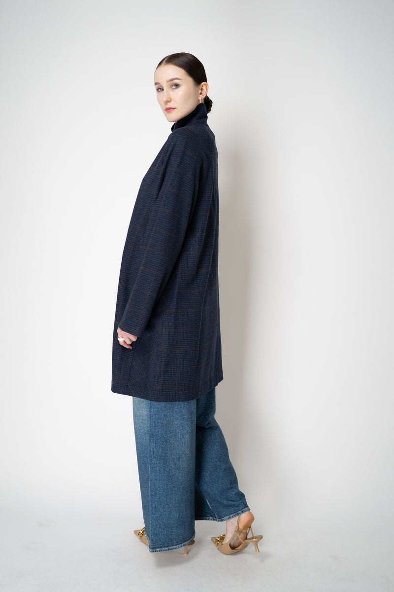 Harris Wharf London Loro Piana Raglan Jacket in Blue and Brown Plaid Vancouver. Shop Online or in Store.)