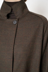 Harris Wharf London Loro Piana Raglan Sleeve Coat in Brown Green Plaid Vancouver. Shop Online or in Store.