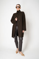 Harris Wharf London Loro Piana Raglan Sleeve Coat in Brown Green Plaid Vancouver. Shop Online or in Store.