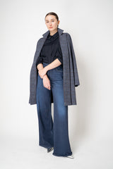 Harris Wharf London Loro Piana Raglan Sleeve Coat in Navy Grey Plaid Vancouver. Shop Online or in Store.