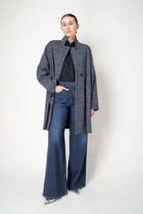Harris Wharf London Loro Piana Raglan Sleeve Coat in Navy Grey Plaid Vancouver. Shop Online or in Store.