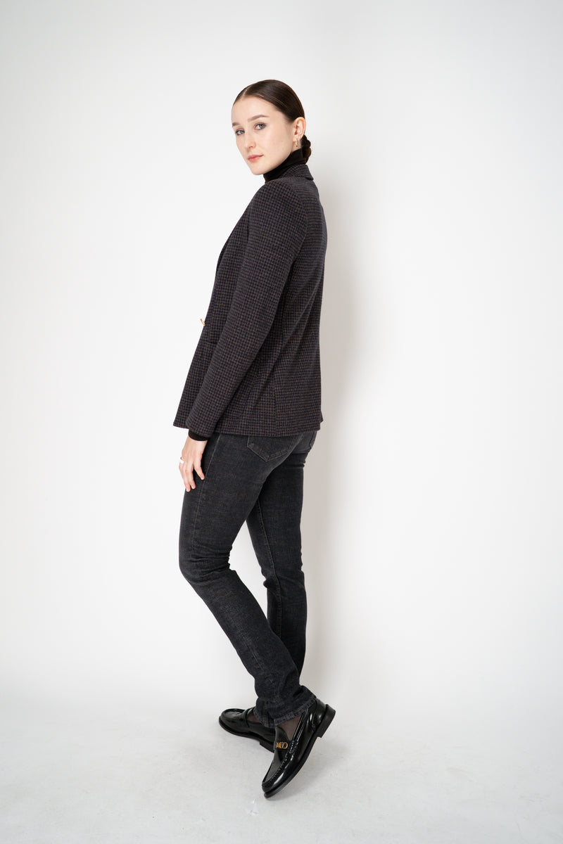 Harris Wharf London Stretch Knit Blazer in Brown and Blue Houndstooth Print Vancouver. Shop Online or in Store.)
