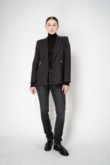 Harris Wharf London Stretch Knit Blazer in Brown and Blue Houndstooth Print Vancouver. Shop Online or in Store.)