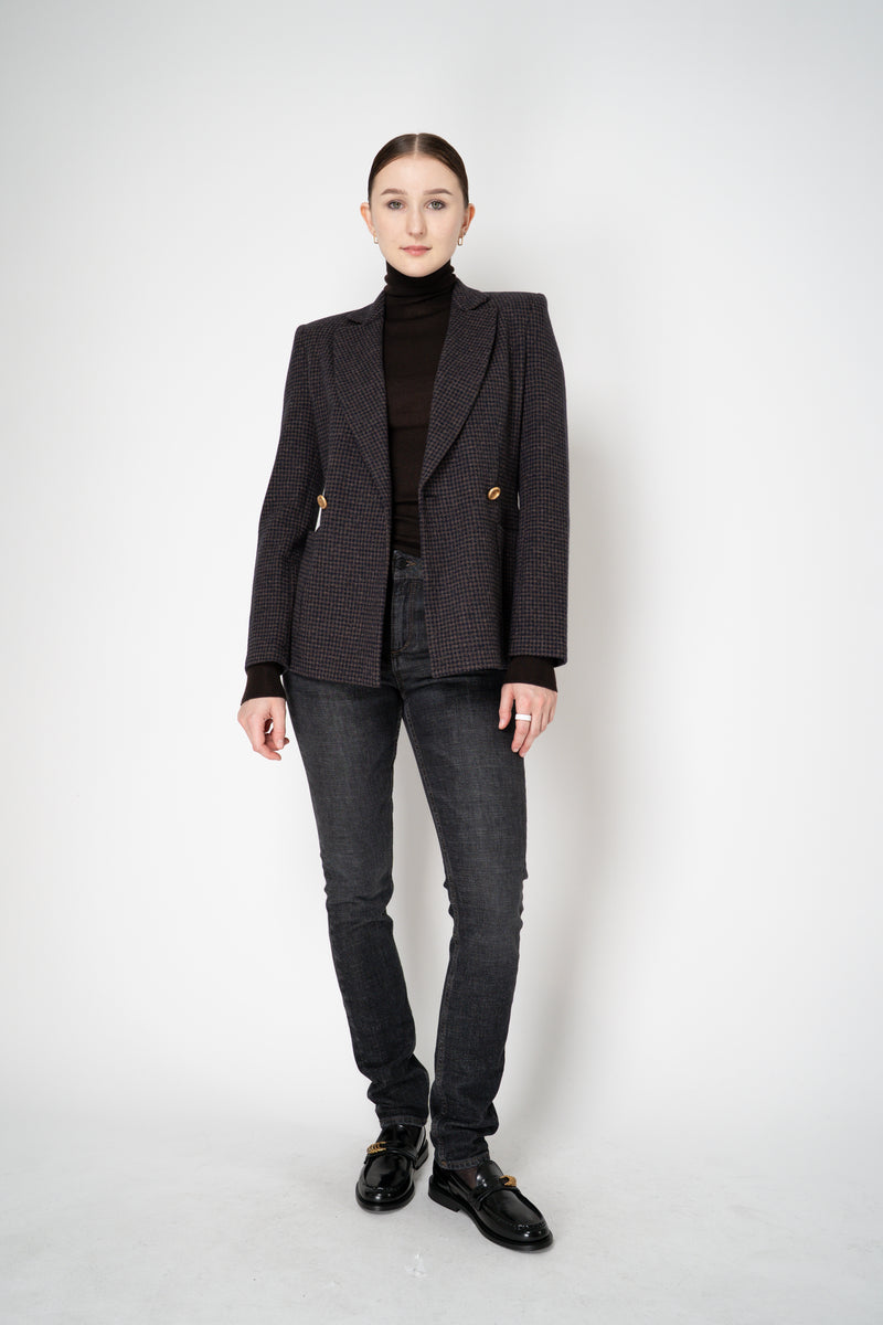Harris Wharf London Stretch Knit Blazer in Brown and Blue Houndstooth Print Vancouver. Shop Online or in Store.)