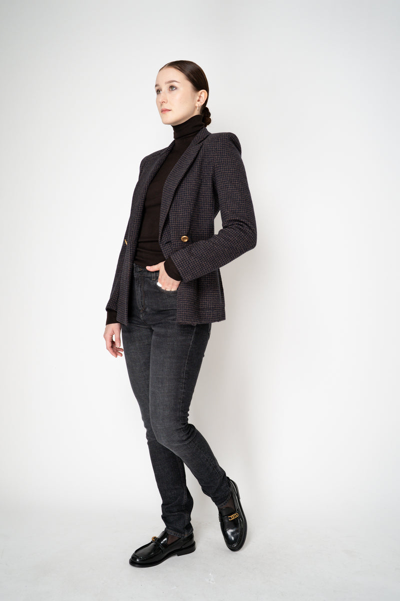 Harris Wharf London Stretch Knit Blazer in Brown and Blue Houndstooth Print Vancouver. Shop Online or in Store.)