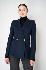 Harris Wharf London Stretch Knit Blazer in Dark Blue Herringbone Print Vancouver. Shop Online or in Store.)