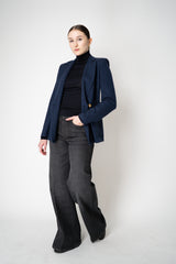 Harris Wharf London Stretch Knit Blazer in Dark Blue Herringbone Print Vancouver. Shop Online or in Store.)