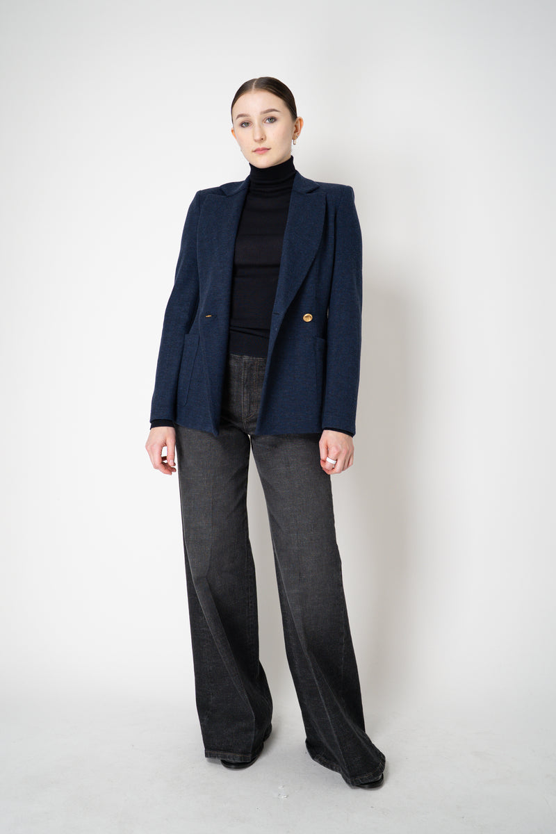 Harris Wharf London Stretch Knit Blazer in Dark Blue Herringbone Print Vancouver. Shop Online or in Store.)