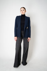 Harris Wharf London Stretch Knit Blazer in Dark Blue Herringbone Print Vancouver. Shop Online or in Store.)