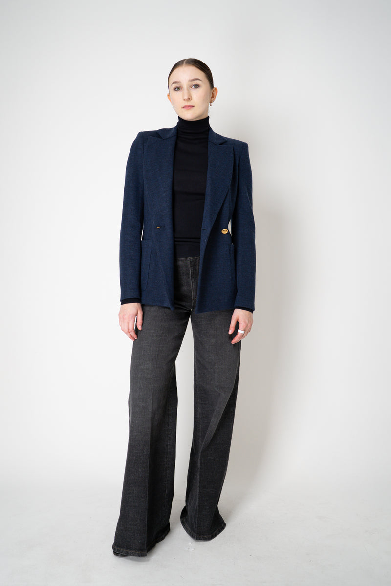 Harris Wharf London Stretch Knit Blazer in Dark Blue Herringbone Print Vancouver. Shop Online or in Store.)