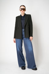 Harris Wharf London Super Fine Merino Stretch Blazer with Shoulder Pads in Deep Olive Green