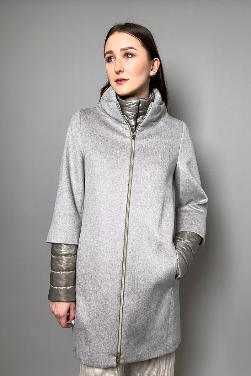 Herno Brushed Cashmere Coat with Padded Dickie Vest in Light Grey - Ashia Mode - Vancouver