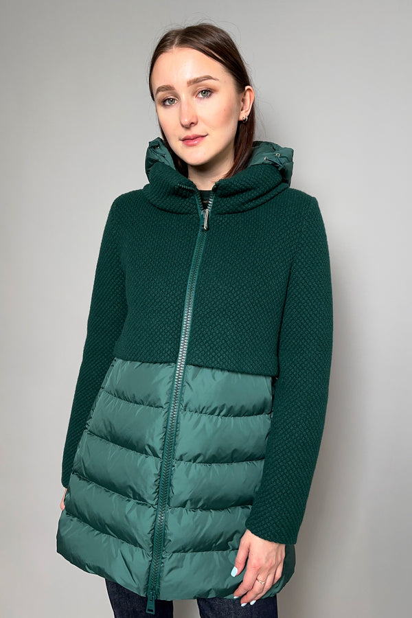 Herno Down Puffer Coat with Knit Overlay in Hunter Green - Ashia Mode - Vancouver