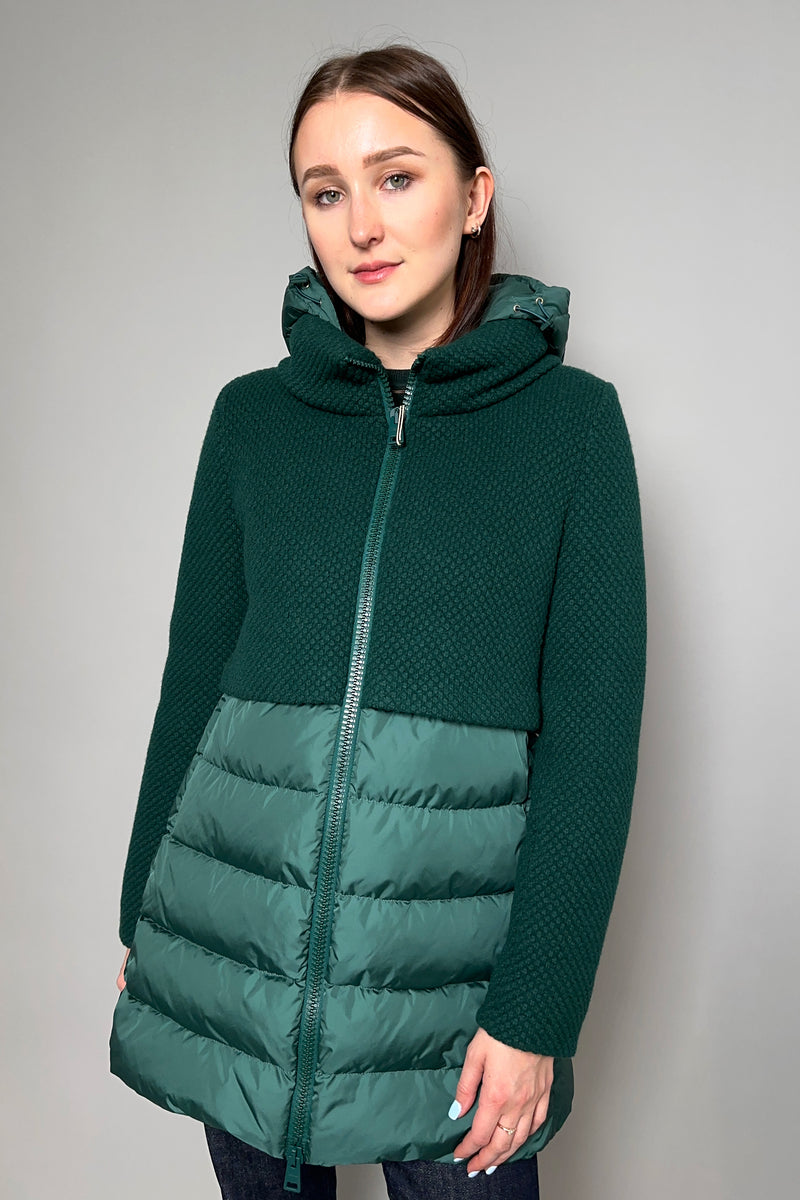 Herno Down Puffer Coat with Knit Overlay in Hunter Green