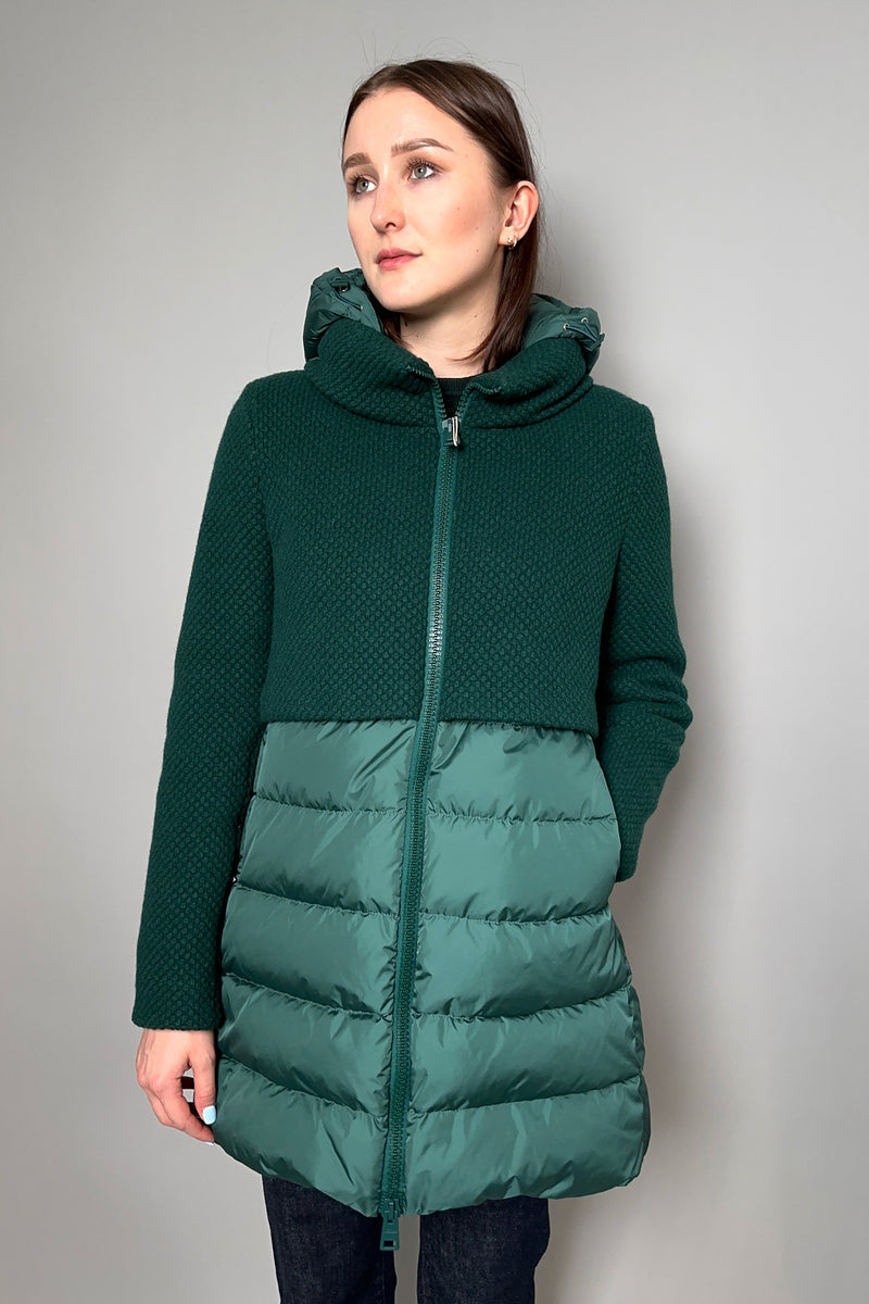 Herno Down Puffer Coat with Knit Overlay in Hunter Green