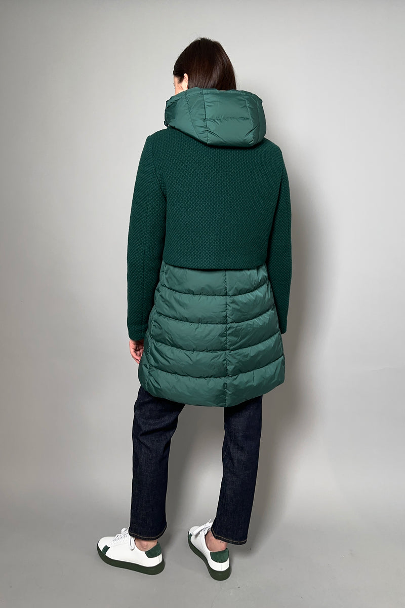 Herno Down Puffer Coat with Knit Overlay in Hunter Green