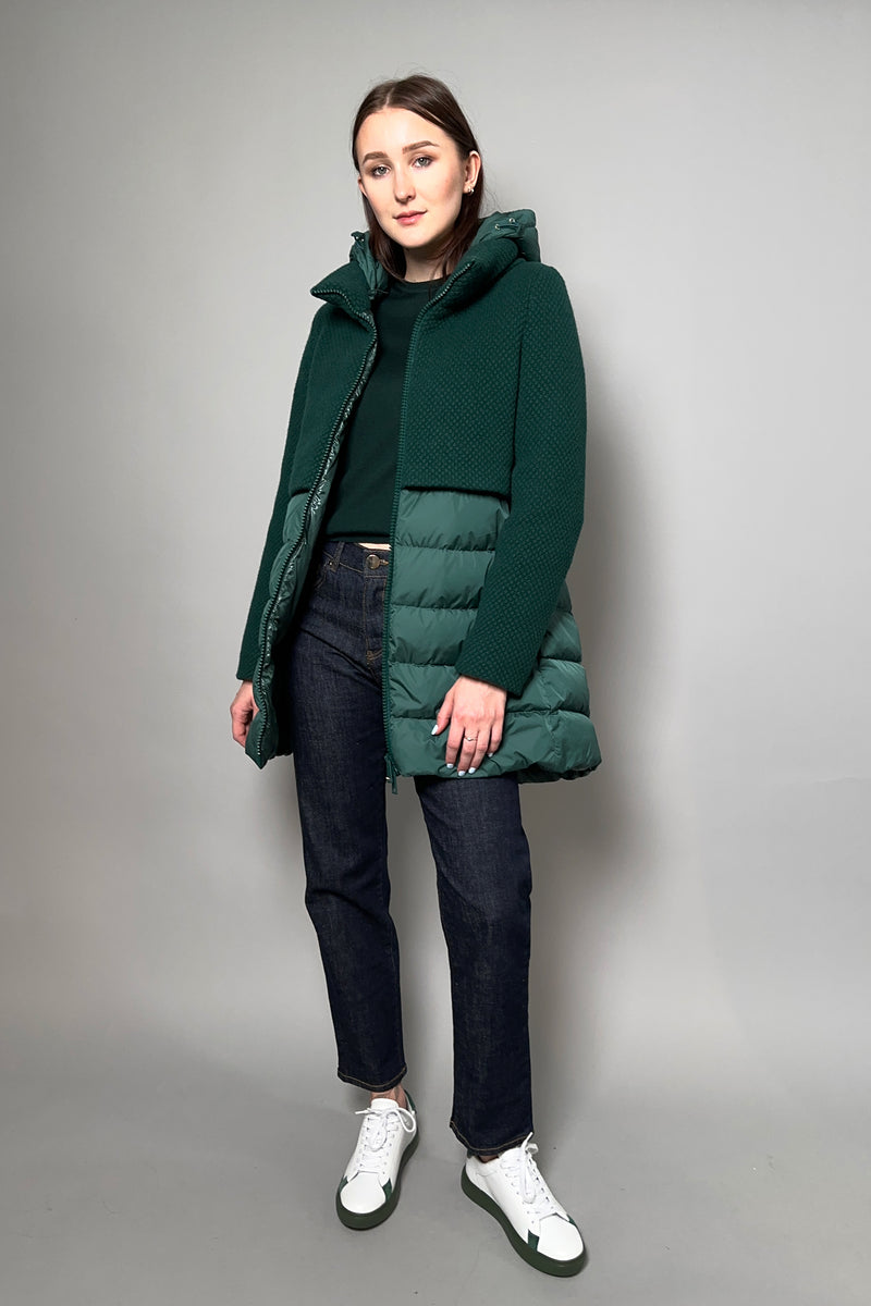 Herno Down Puffer Coat with Knit Overlay in Hunter Green Ashia Mode