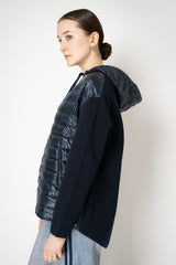 Herno A-line Quilted Padded Jacket with Stretch Knit Sleeves and Back in Navy Vancouver. Shop Online or in Store.