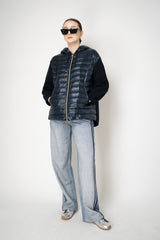 Herno A-line Quilted Padded Jacket with Stretch Knit Sleeves and Back in Navy Vancouver. Shop Online or in Store.