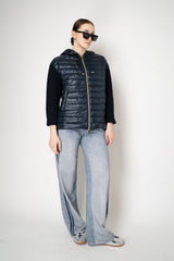 Herno A-line Quilted Padded Jacket with Stretch Knit Sleeves and Back in Navy Vancouver. Shop Online or in Store.