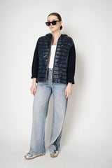 Herno A-line Quilted Padded Jacket with Stretch Knit Sleeves and Back in Navy Vancouver. Shop Online or in Store.