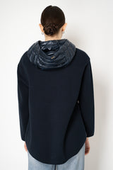 Herno A-line Quilted Padded Jacket with Stretch Knit Sleeves and Back in Navy Vancouver. Shop Online or in Store.