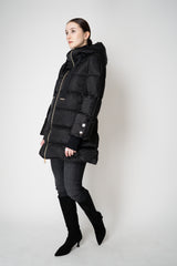 Herno A-line Satin Finish Hooded Coat in Black Vancouver. Shop Online or in Store.