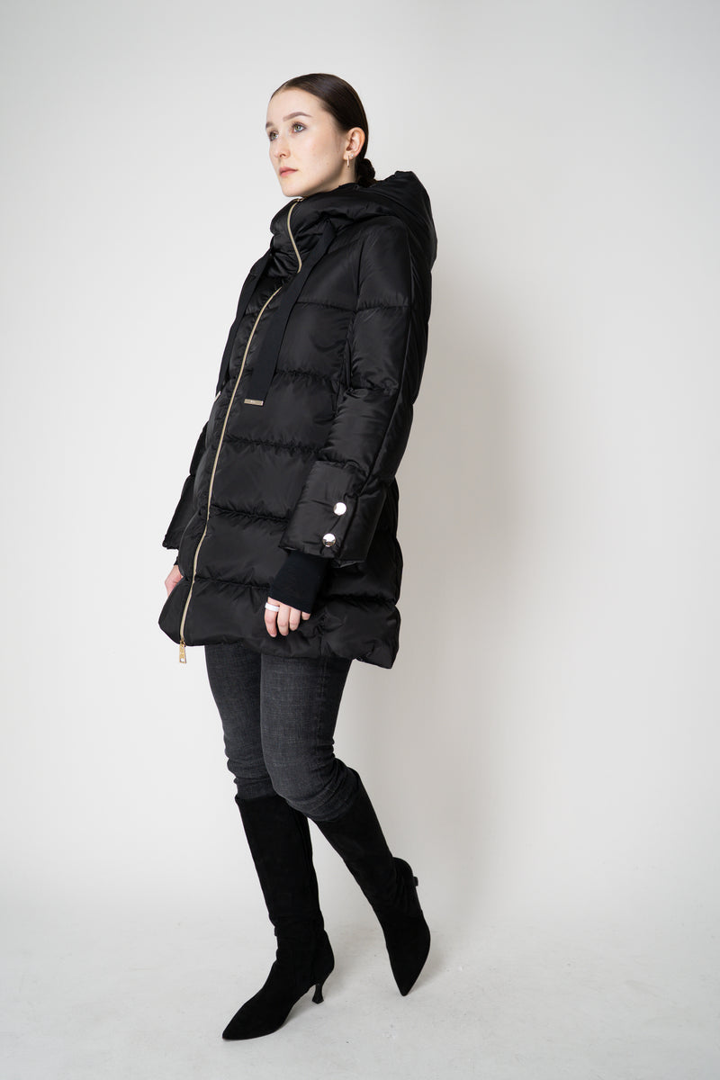 Herno A-line Satin Finish Hooded Coat in Black Vancouver. Shop Online or in Store.