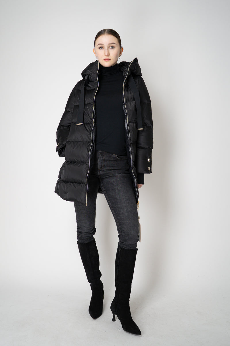 Herno A-line Satin Finish Hooded Coat in Black Vancouver. Shop Online or in Store.