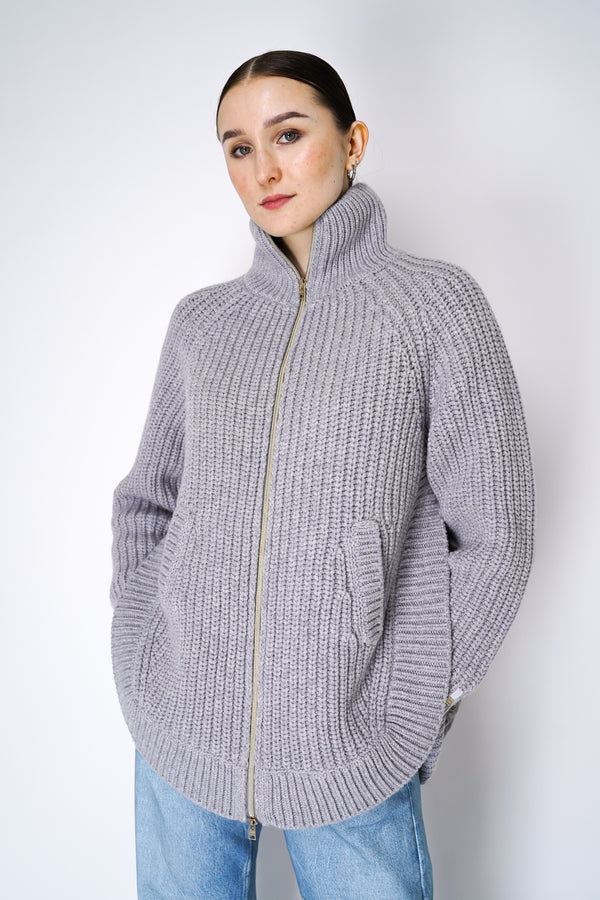 Herno Cable Knit Jacket with Insulated Back in Light Grey Vancouver. Shop Online or in Store.