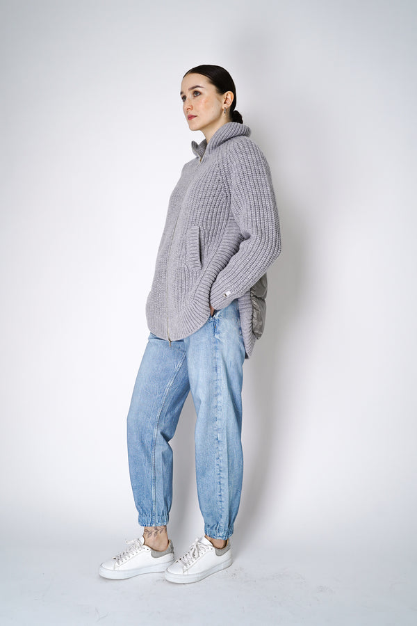 Herno Cable Knit Jacket with Insulated Back in Light Grey Vancouver. Shop Online or in Store.