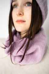 Herno Cashmere Knit Ribbed Snood in Lilac Vancouver. Shop Online or in Store.
