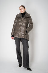 Herno Goose Down A-line Jacket with Faux Fur Neckline in Metal Grey Vancouver. Shop Online or in Store.