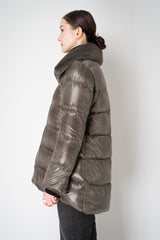 Herno Goose Down A-line Jacket with Faux Fur Neckline in Metal Grey Vancouver. Shop Online or in Store.