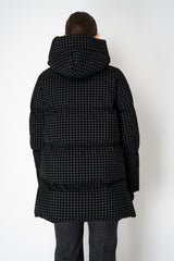 Herno High Neck 2-Layer Waterproof Hooded Coat in Black Technical Houndstooth Vancouver. Shop Online or in Store.
