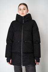 Herno High Neck 2-Layer Waterproof Hooded Coat in Black Technical Houndstooth Vancouver. Shop Online or in Store.