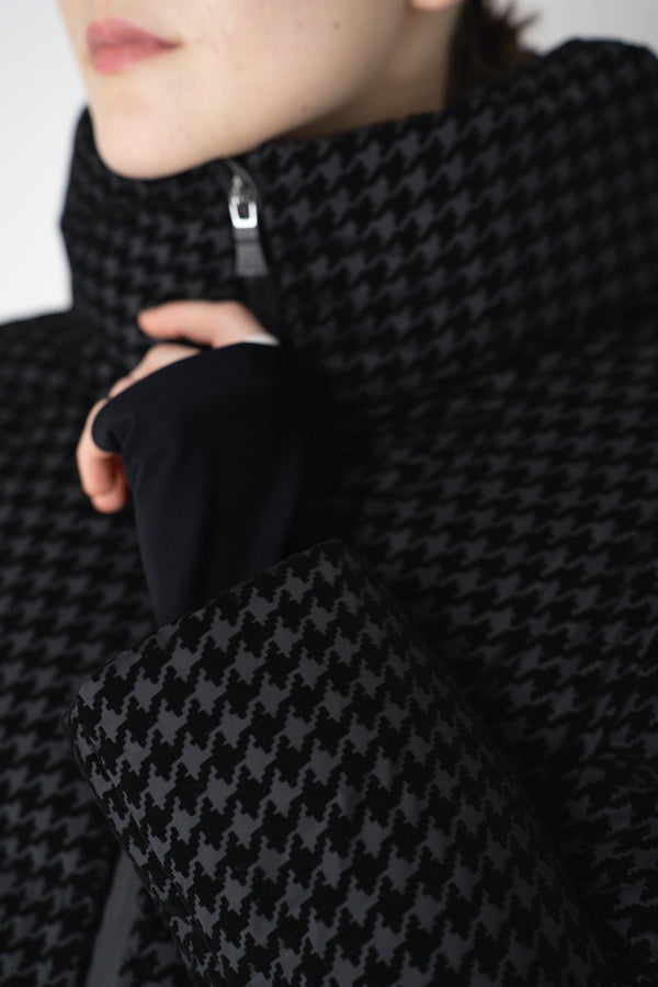 Herno High Neck 2-Layer Waterproof Hooded Coat in Black Technical Houndstooth Vancouver. Shop Online or in Store.