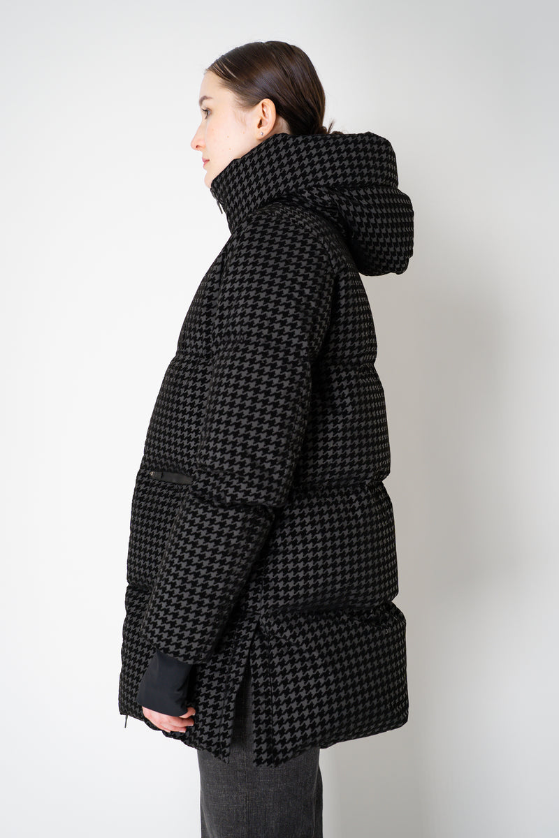 Herno High Neck 2-Layer Waterproof Hooded Coat in Black Technical Houndstooth Vancouver. Shop Online or in Store.