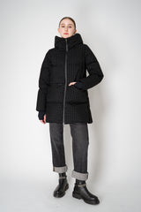 Herno High Neck 2-Layer Waterproof Hooded Coat in Black Technical Houndstooth Vancouver. Shop Online or in Store.