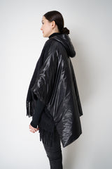 Herno High Neck Hooded Fringe Cape with Insulated Back in Black Vancouver. Shop Online or in Store.